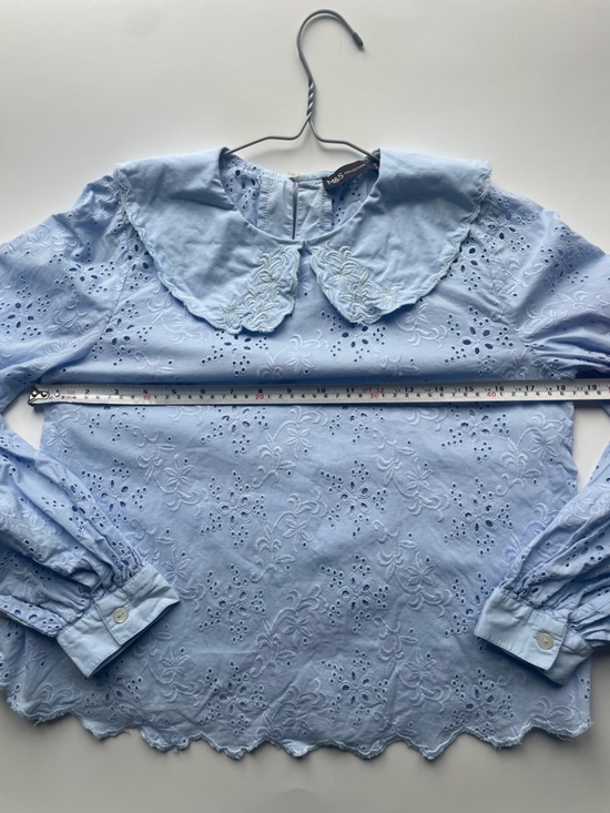 Blue Eyelet Cotton Blouse Peter Pan Collar Cottage Core Medium - Picture 7 of 7